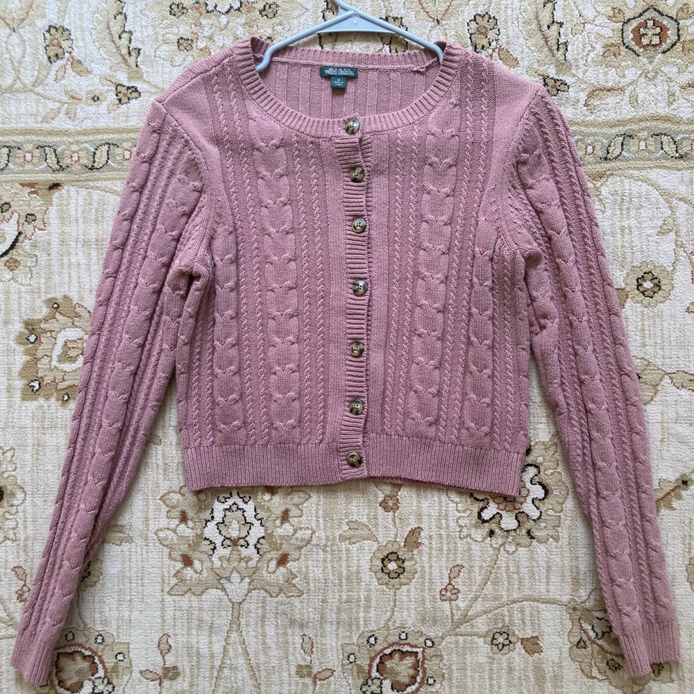Pink Cable Knit Cardigan Sweater